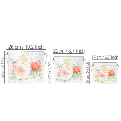 Ovale vintage bloempot voor lentedecoratie, metaal, 26/22/17 cm, set van 3 | Floristik24.nl