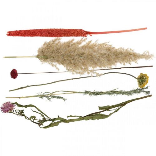 Artikel Droogbloemenboeket met weidebloemen roze DIY set H30-35cm
