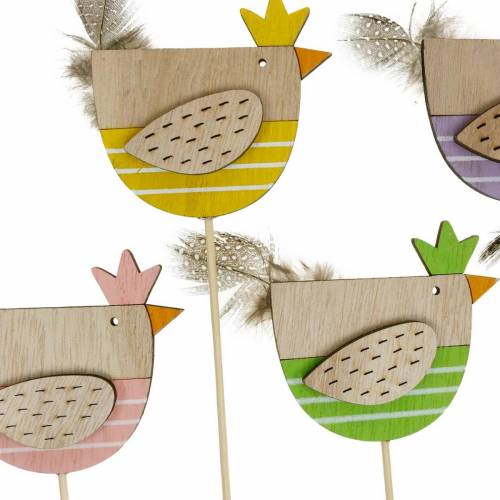 Floristik24 Plantpluggen kleurrijke kip decoratieve pluggen hout kip Paasdecoratie 14 stuks