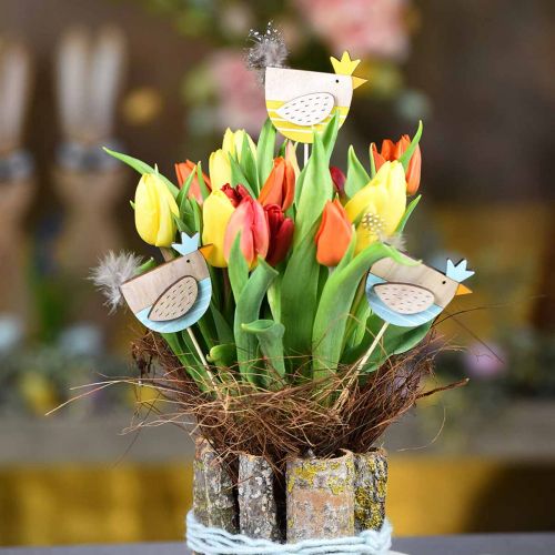 Floristik24 Plantpluggen kleurrijke kip decoratieve pluggen hout kip Paasdecoratie 14 stuks