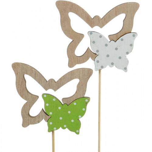 Floristik24 Plantplug vlinder op stok houten veerdecoratie 16 stuks