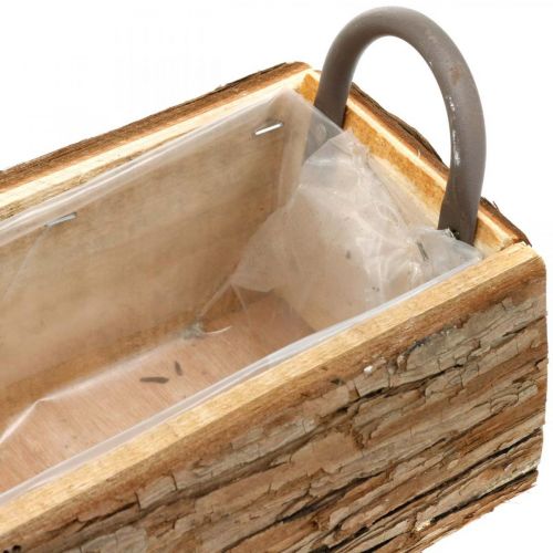 Artikel Planter, houten kist met schors, bloempot met handvatten 46cm