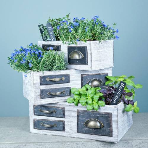 Floristik24 Plantenbak lades hout metaal wit 40/36/32cm 3 stuks