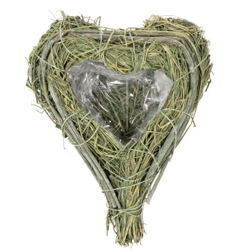 Decoratief hartje van natuurlijk gras met folie-inzetstuk, 14 cm, 2 stuks | Floristik24.nl