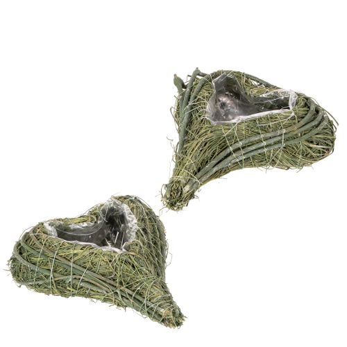 Plantenhart gemaakt van natuurlijk materiaal met folie-inzetstuk, 22 cm, 2 stuks