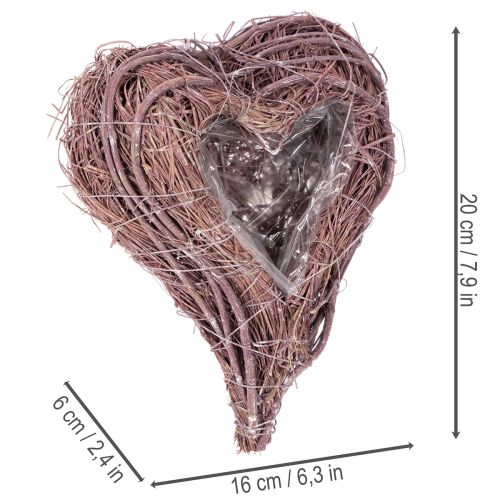 Decoratief hart gemaakt van takjes met plantfolie, 20 cm, 2 stuks | Floristik24.nl
