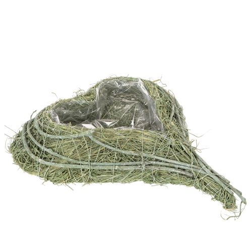 Hartvormige schaal van natuurlijk gras met plantfolie, 38 cm
