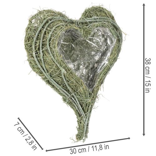 Hartvormige schaal van natuurlijk gras met plantfolie, 38 cm | Floristik24.nl