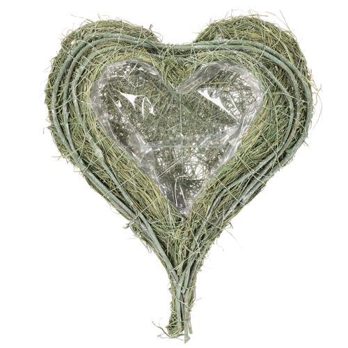 Hartvormige schaal van natuurlijk gras met plantfolie, 38 cm | Floristik24.nl