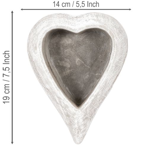 Decoratieve hartvormige schaal, grijs; kleine hartvormige plantenpot, 19 cm | Floristik24.nl