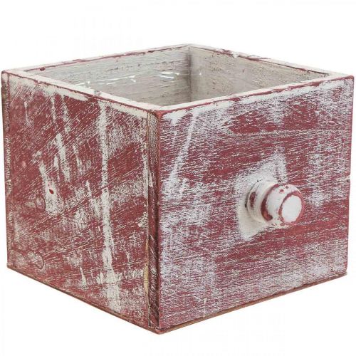 Plantenbak houten sierlade shabby chic rood wit 12cm
