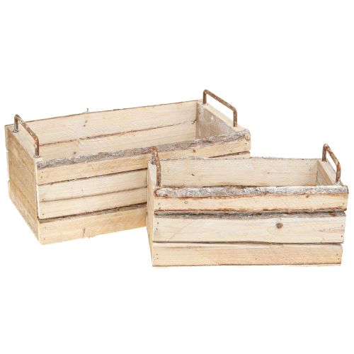Floristik24 Plantenbak Hout Schors Natuurlijk Handvat L29cm/23cm Set 2st