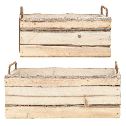 Artikel Plantenbak Hout Schors Natuurlijk Handvat L29cm/23cm Set 2st