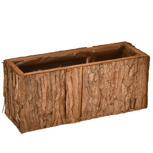 Houten plantenbak langwerpig bloembak dennenschors 27×10cm