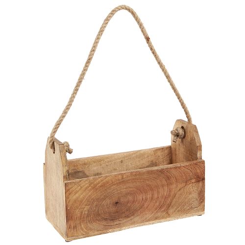 Houten plantenbak met handvat, vierkant, natuurlijk jute 27x12x17cm