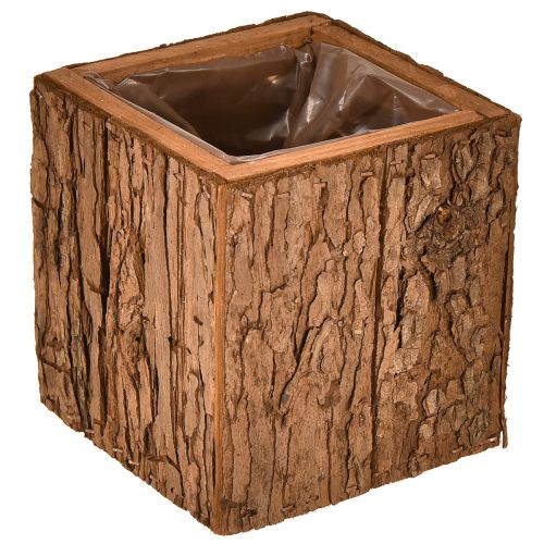 Vierkante houten plantenbak met dennenschors en plantenbak 12×12cm