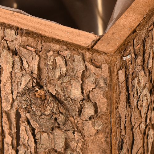 Artikel Vierkante houten plantenbak met dennenschors en plantenbak 12×12cm