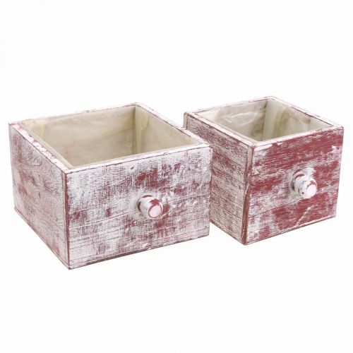 Artikel Plantenbak shabby chic decoratieve lade rood wit set van 2