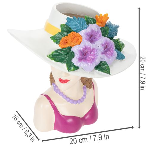 Artikel Bloemenvaas met vrouw op hoed en bloemen, plantenpotdecoratie voor binnen en buiten, 20 cm