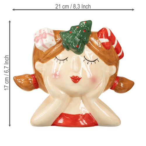 Floristik24 Plantenkop keramiek meisje decoratieve plantenbak Kerstmis H17cm