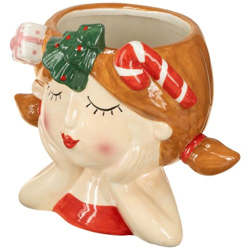 Artikel Plantenkop keramiek meisje decoratieve plantenbak Kerstmis H17cm