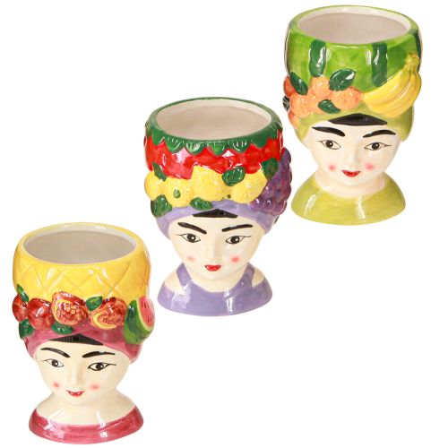 Artikel Plantenhoofd meisje met fruit decoratief keramiek 13,5cm 3st