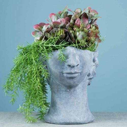 Artikel Plantkop buste van beton voor planten grijs H23,5cm