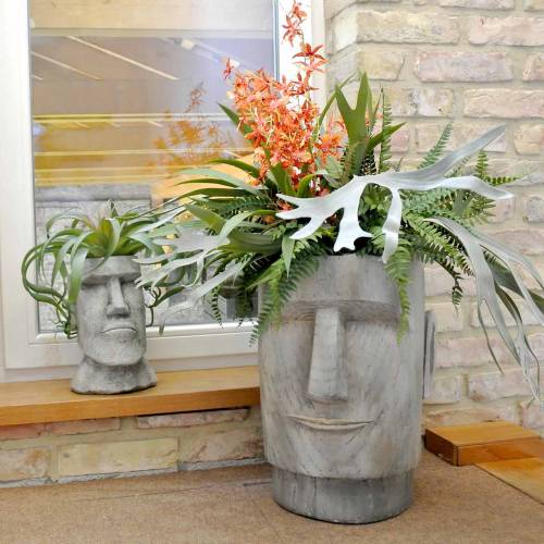 Floristik24 Plantkop Moai buste grijs H28cm