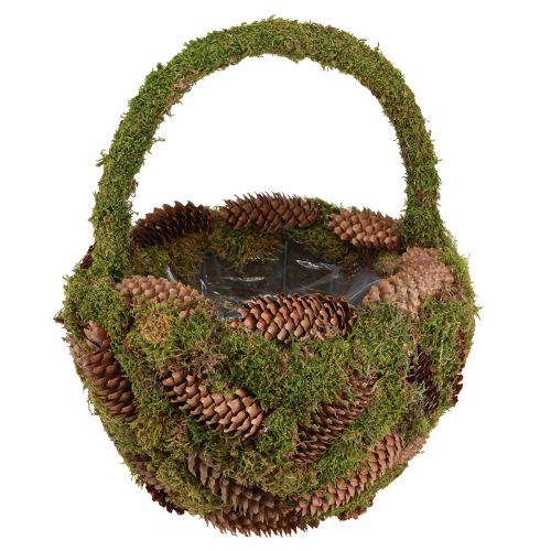 Artikel Plantenmand mos sparren kegels mand met handvat Ø32cm H42cm