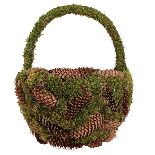 Artikel Plantenmand mos sparren kegels mand met handvat Ø32cm H42cm