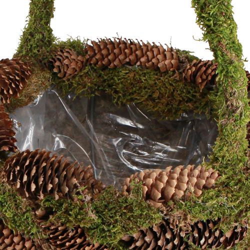 Artikel Plantenmand mos sparren kegels mand met handvat Ø32cm H42cm