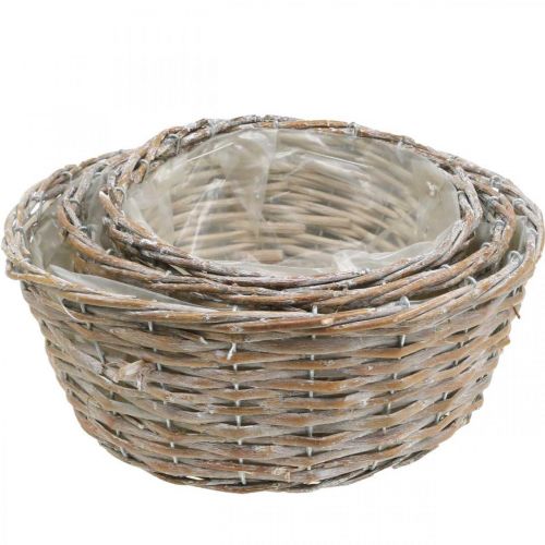 Artikel Plantenmand rieten mand white wash Ø21.5/26/Ø31cm set van 3