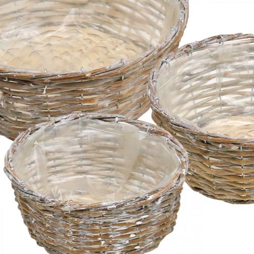 Artikel Plantenmand rieten mand white wash Ø21.5/26/Ø31cm set van 3