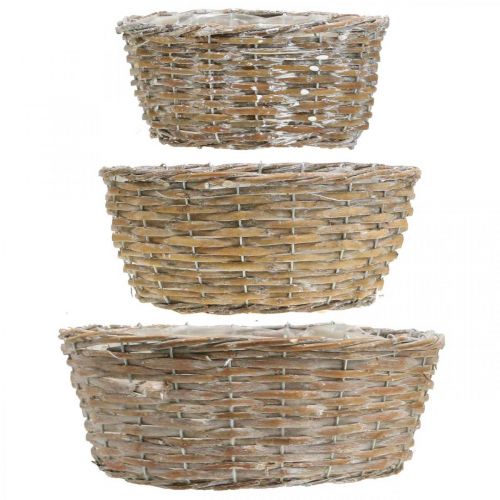 Artikel Plantenmand rieten mand white wash Ø21.5/26/Ø31cm set van 3
