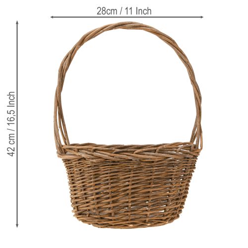 Artikel Plantenmand met handvat ovaal wilg bruin 28/24cm set van 2