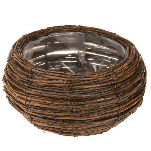 Artikel Plantenmand rond met folie rieten mand bruin Ø32/23cm set van 2