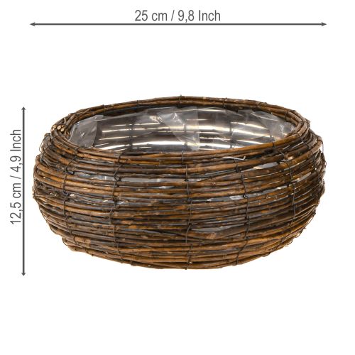 Artikel Plantenmand rond met folie rieten mand bruin Ø32/23cm set van 2