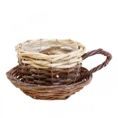 Gevlochten plantenmand, plantenkop met schotel Ø12cm