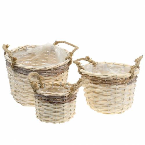 Floristik24 Plantenmand met jute handvatten Ø24 / 20 / 14,5cm, set van 3