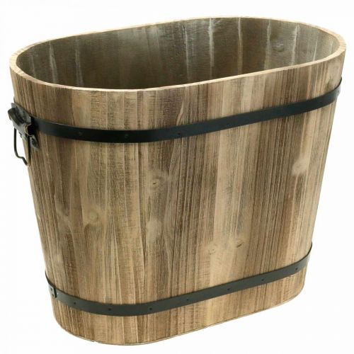 Floristik24 Ovale houten plantenbak met handgrepen in landelijke stijl 40 × 25 × 30cm