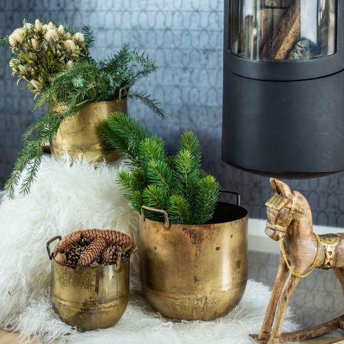 Floristik24 Antiek look bloempot bloempot met metalen handvatten H17 / 19,5 / 26cm, set van 3