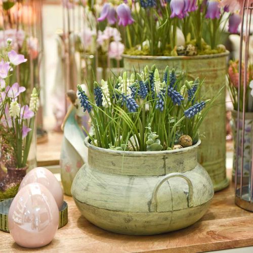 Floristik24 Plantenbak met handvatten metaal groen gewassen Ø28/40cm set van 2