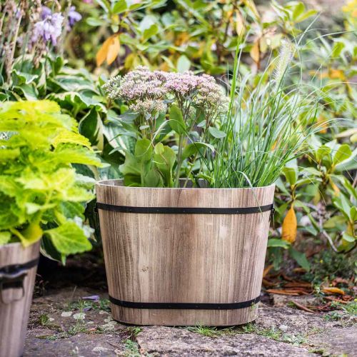 Floristik24 Ovale houten plantenbak met handgrepen in landelijke stijl 40 × 25 × 30cm