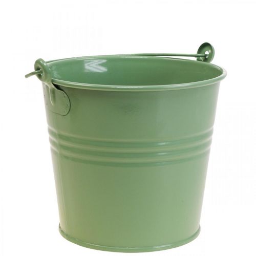 Plantenbak vintage decoratieve metalen emmer lichtgroen Ø16cm H24cm