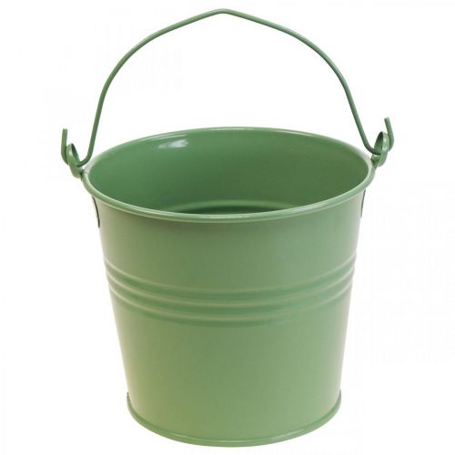 Floristik24 Plantenbak vintage decoratieve metalen emmer lichtgroen Ø16cm H24cm
