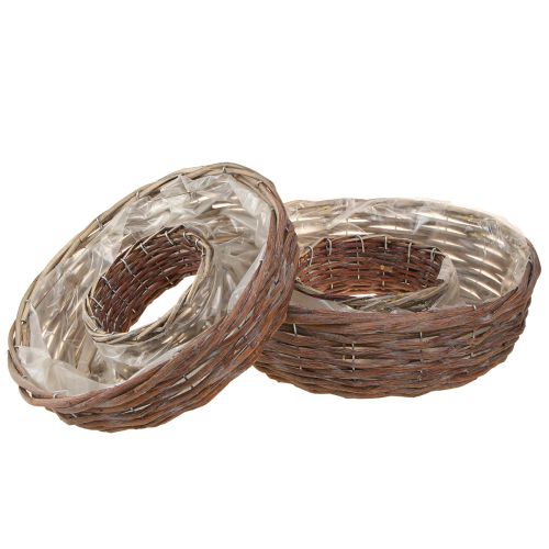 Floristik24 Plantenring Plantenschaal Hout Natuurlijk Grijs Ø30/35cm Set 2st