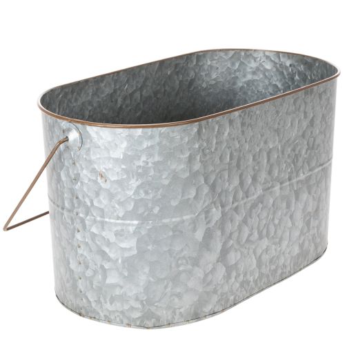 Artikel Bloempot met handvat, metalen pot, plantenbak, zilver, bruin, H22/20cm L42/40cm, set van 2