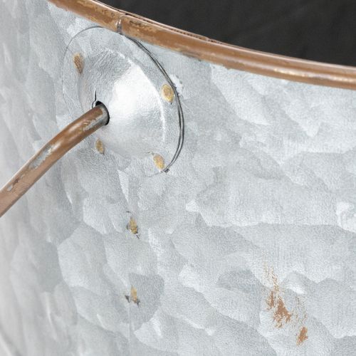 Artikel Bloempot met handvat, metalen pot, plantenbak, zilver, bruin, H22/20cm L42/40cm, set van 2