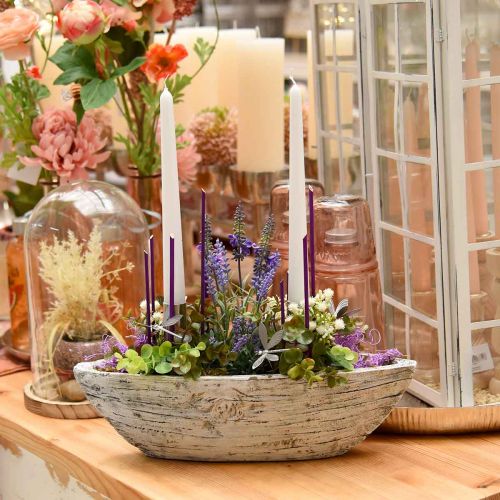 Floristik24 Plantenschaal ovaal betonboot hout design 37×11.5cm H10cm