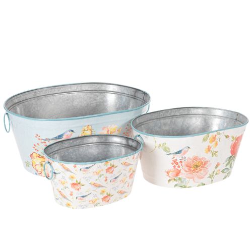 Plantenschalen, lente, plantenbakken voor bloemen/vogels, ovale metalen bak L39/31/24,5cm, set van 3 kopen | Floristik24.nl